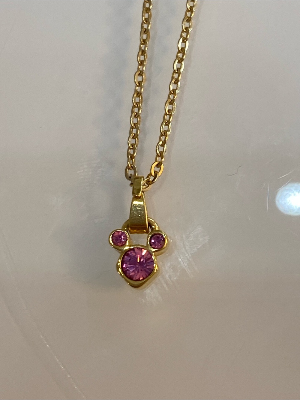 Disney Minnie Mouse  Necklace with Pink Gemstone Pendant
